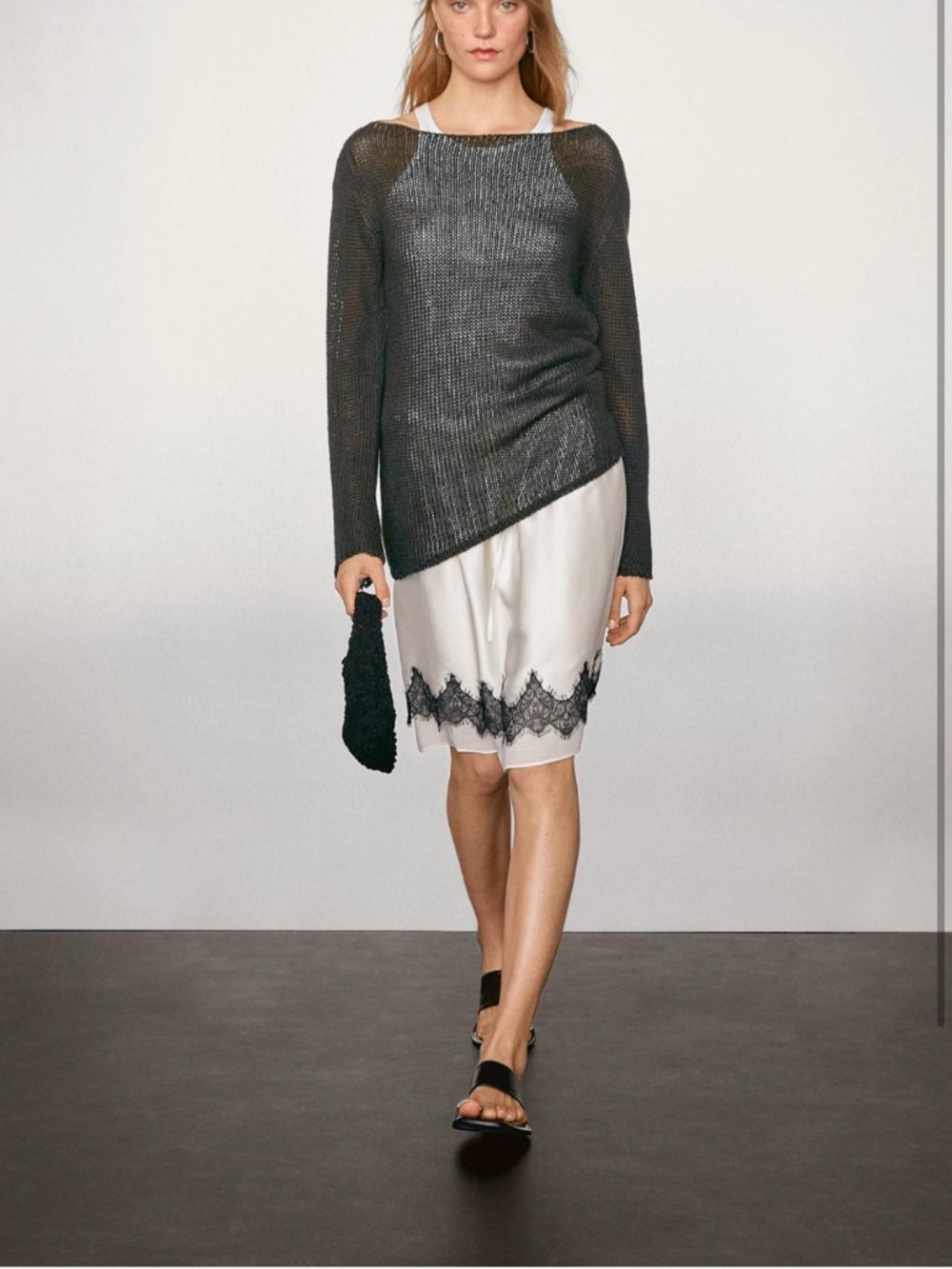 Massimo Dutti Contrast Lace trimmed skirt, size M